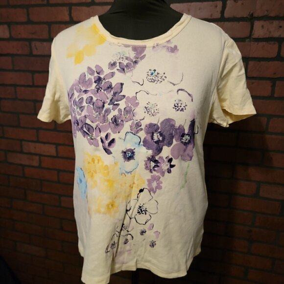 Nicole Miller short sleeve Size XL.  Yellow   21" across the chest, 25" in lengt - Picture 1 of 6